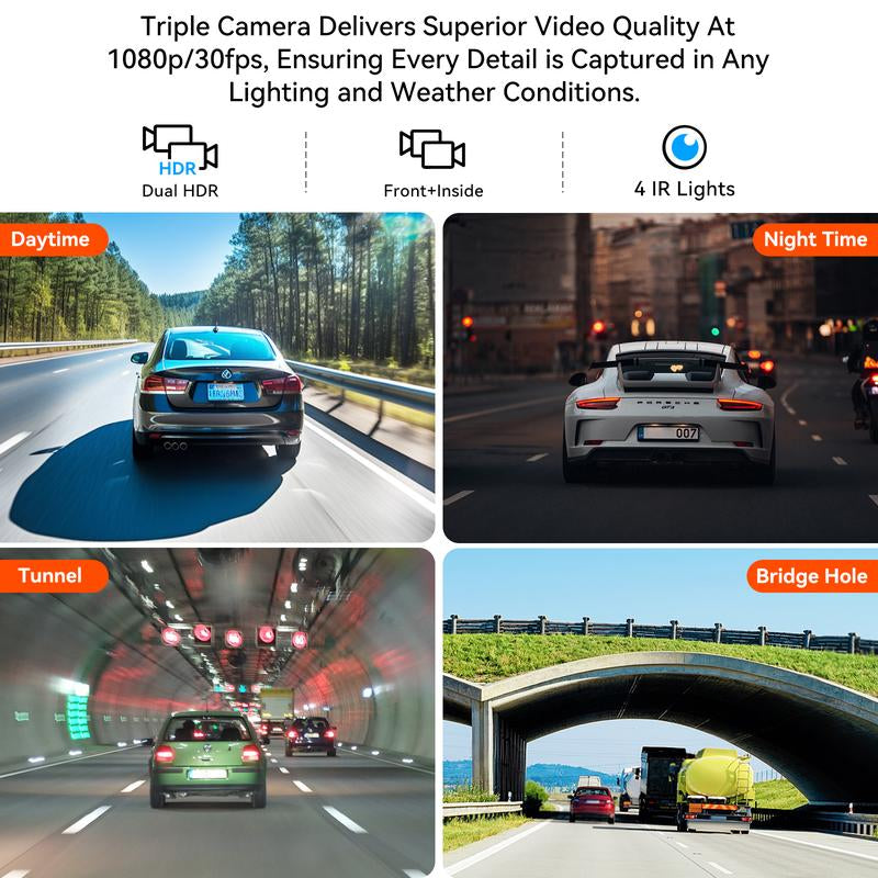 HD 1080P Car Dash Camera, Front & Rear Dual-Lens Car Video Recorder with Night Vision, Dashboard Wide Angle Driving Recorder, Dash Camera for Car, Dashcam, Automotive, Vehicle, Car DVR, Safe Driving Rear View Camera