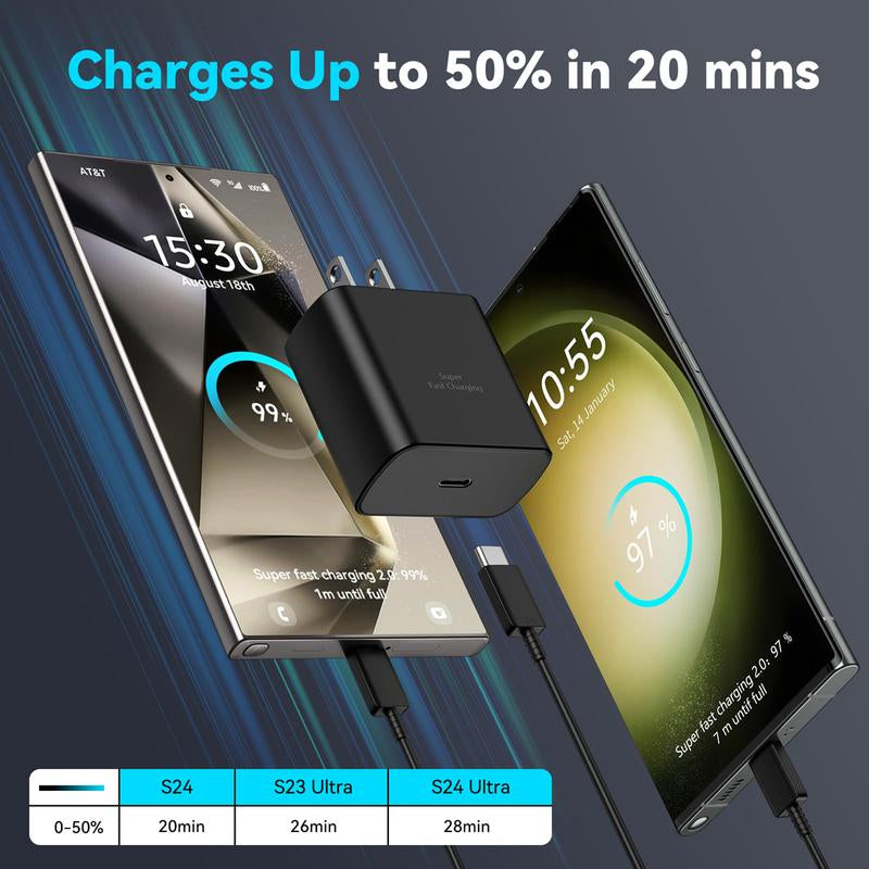 2Pack 45W Super Fast Charger, USB C Charger with 6FT Type C Fast Charging Cable for Samsung Galaxy S25/S24/S23/Note 20 Ultra, Mobile Smartphone Accessories