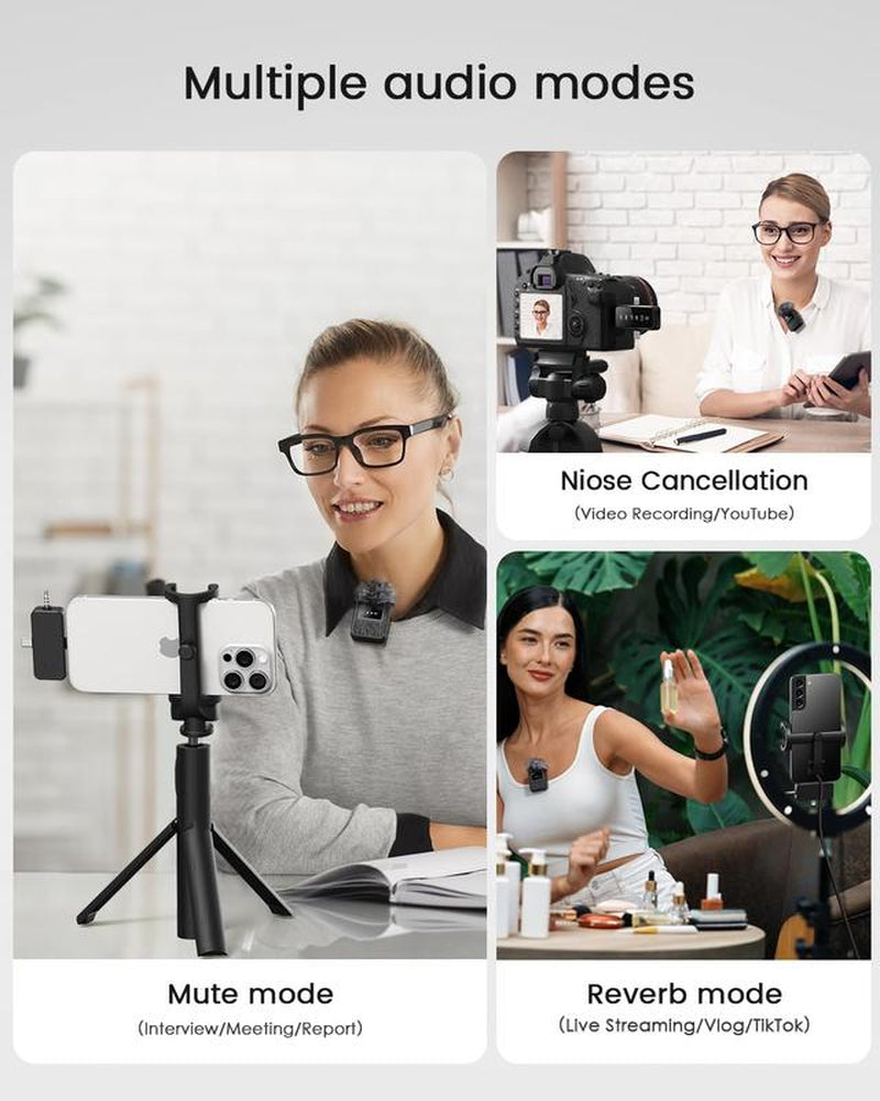 3-In-1 Professional Mini Microphone for Iphone, Android, Camera – 328Ft Range, 20H Battery, Wireless Microphones, Noise Canceling for Recording, Live Streaming, Youtube, Tiktok