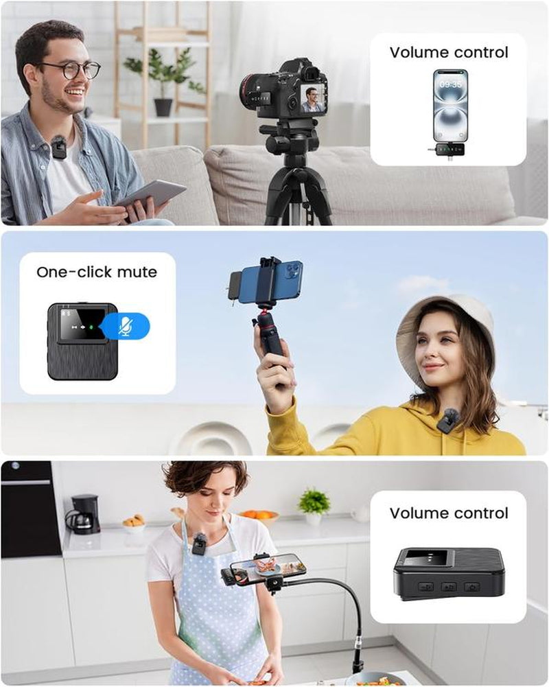3-In-1 Professional Mini Microphone for Iphone, Android, Camera – 328Ft Range, 20H Battery, Wireless Microphones, Noise Canceling for Recording, Live Streaming, Youtube, Tiktok