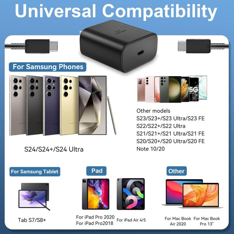 2Pack 45W Super Fast Charger, USB C Charger with 6FT Type C Fast Charging Cable for Samsung Galaxy S25/S24/S23/Note 20 Ultra, Mobile Smartphone Accessories