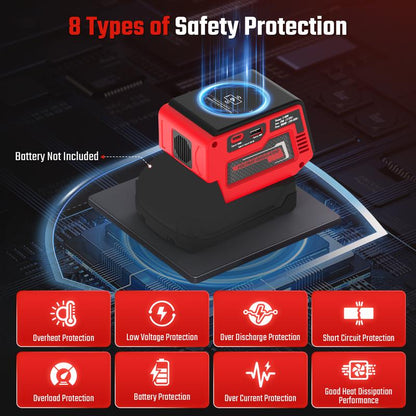 Azocek Adjustable 2–30V DC Voltage Regulator Compatible with Milwaukee 18V Battery – 300W XT60 Output, 100W USB-C PD3.0, 18W USB-A Fast Charging, 15W Wireless Charging, LCD Display [Battery Not Included]