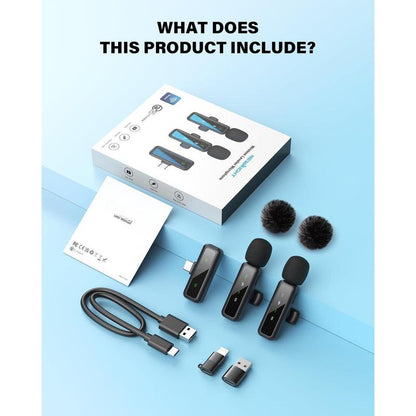 Mini Microphone Wireless Lavalier for Ipad Android 2-Pack Mic with Noise Reduction Auto Pairing and Mute & Reverb Vlogging Video Recording Live Streaming Interview