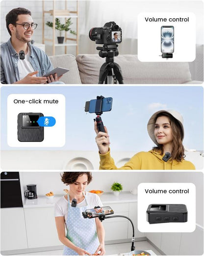 3-In-1 Professional Mini Microphone for Iphone, Android, Camera – 328Ft Range, 20H Battery, Wireless Microphones, Noise Canceling for Recording, Live Streaming, Youtube, Tiktok