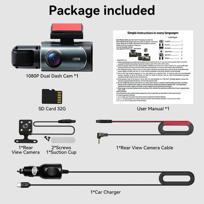 HD 1080P Car Dash Camera, Front & Rear Dual-Lens Car Video Recorder with Night Vision, Dashboard Wide Angle Driving Recorder, Dash Camera for Car, Dashcam, Automotive, Vehicle, Car DVR, Safe Driving Rear View Camera